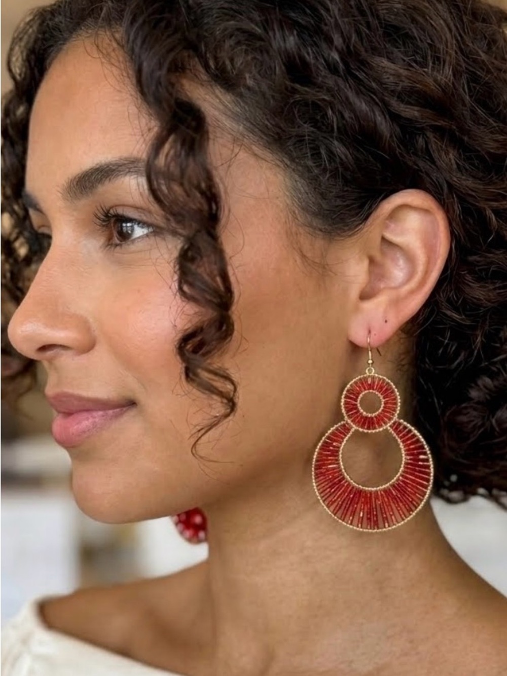 Plunder Jewelry: Red Beaded Hoop Statement Earrings.